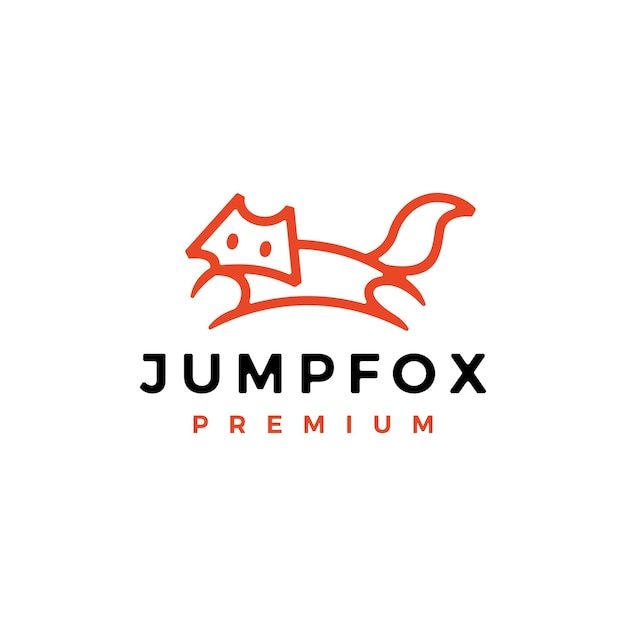 Jumping fox outline line art logo vector icon illustration