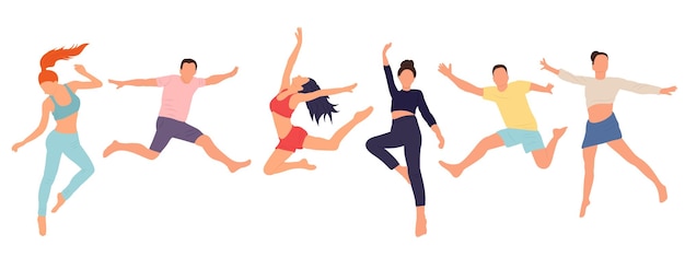 Jumping men and women in flat style isolated vector