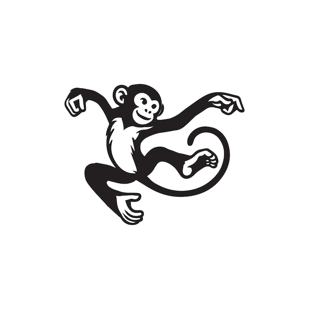 Vector a jumping monkey vector illustration in black and white