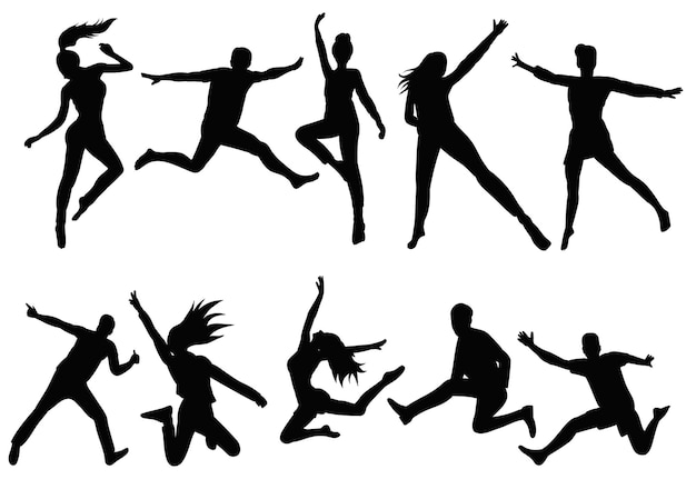 Jumping people collection silhouette set isolated vector