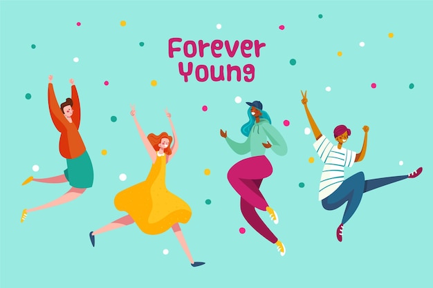 Vector jumping people on youth day in flat design