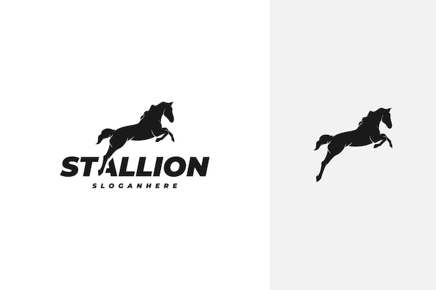 jumping running stallion horse silhouette logo design vector