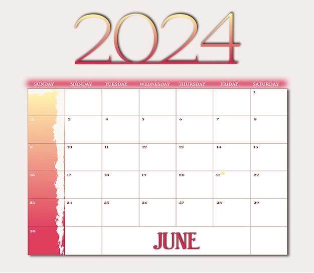 Vector june 2024 month calendar template