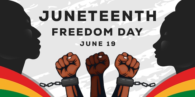 Juneteenth background with two silhouette african people and hands