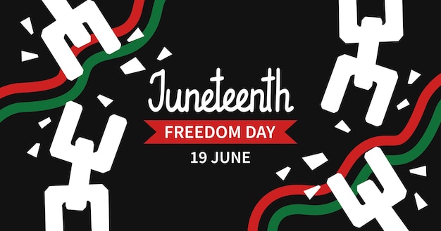 Juneteenth celebration horizontal banner template Simple background with broken shackles chains