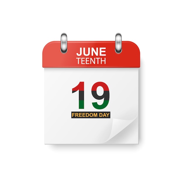 Juneteenth June 19th Freedom Day Vector 3d Realistic Juneteenth Simple Calendar Folded Paper Corner Design Template of Freedom Day 19 of June Card Banner Wall Calendar Background