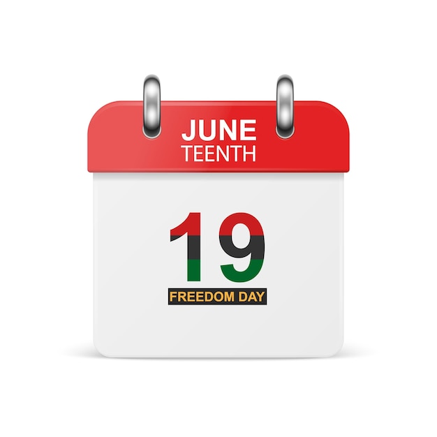 Juneteenth June 19th Freedom Day Vector 3d Realistic Juneteenth Simple Calendar Icon Design Template of Freedom Day 19 of June Card Banner Wall Calendar Background