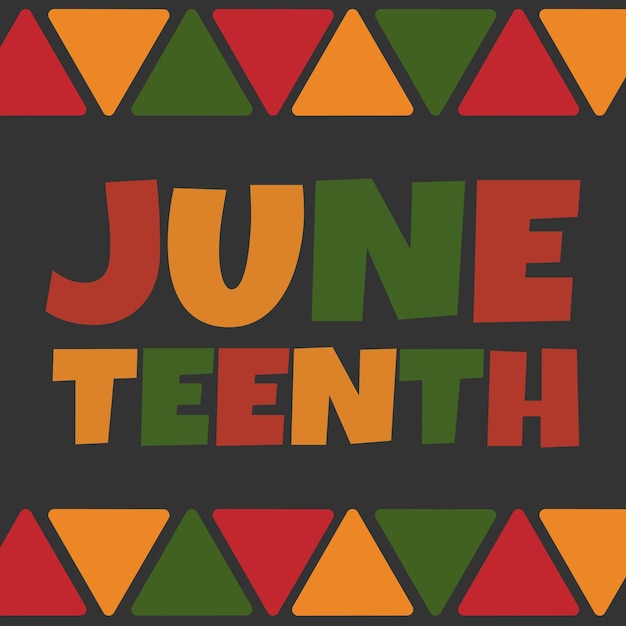 Juneteenth square banner design with triangles border in traditional African colors