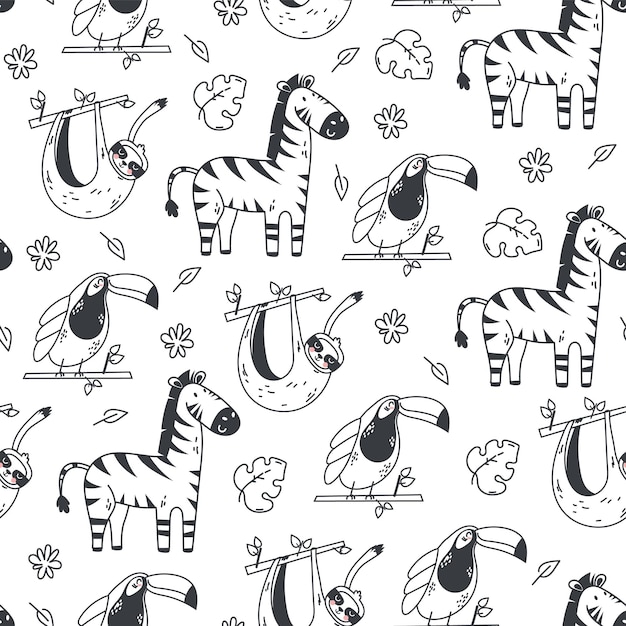 Jungle africa animals safari seamless pattern background illustration abstract concept