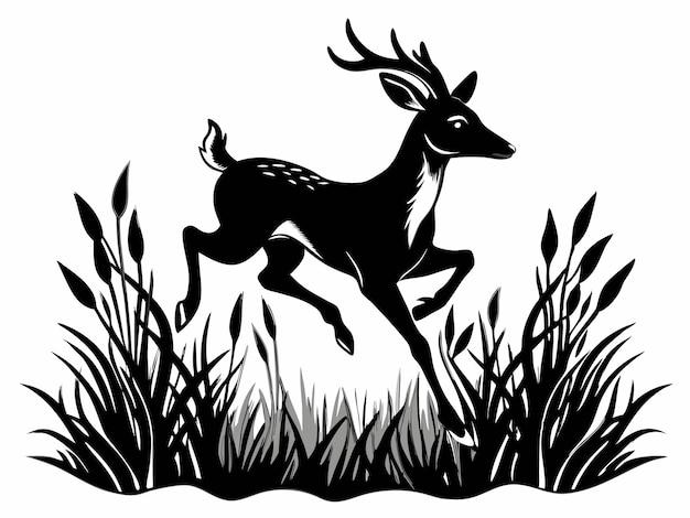 A jungle deer leaping through the grass E