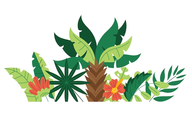 Vector jungle forest leaf tropic plant tree element concept flat graphic design illustration