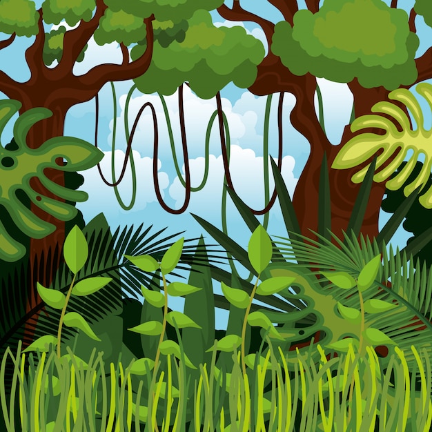 jungle landscape background isolated icon design