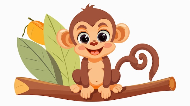 Vector jungle monkey icon with cute animal holding banana