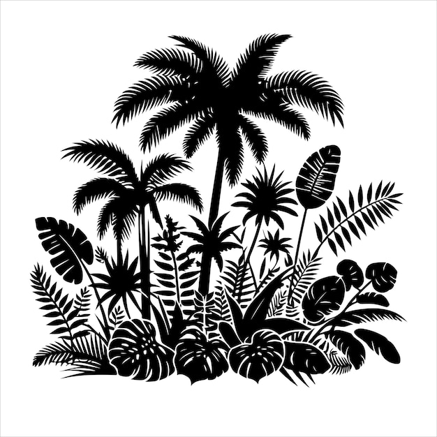 Jungle plant vector Interior plant or indoor tree silhouettes vector