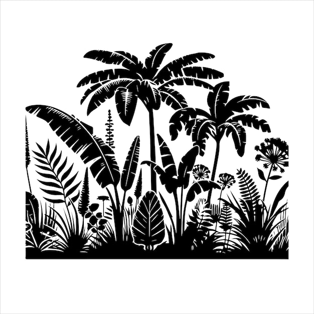 Jungle plant vector Interior plant or indoor tree silhouettes vector