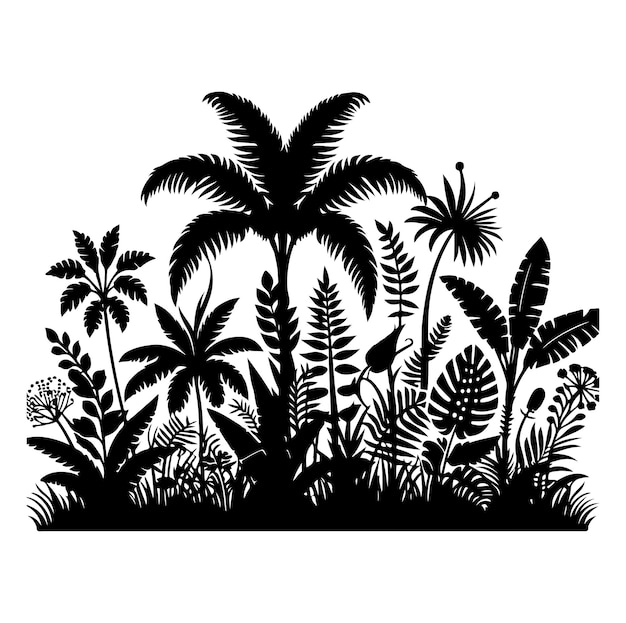 Vector jungle silhouette vector on white background