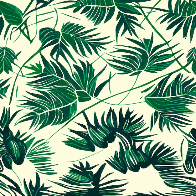 Jungle vector illustration with tropical leaves patern Trendy summer print Exotic seamless pattern turquoise