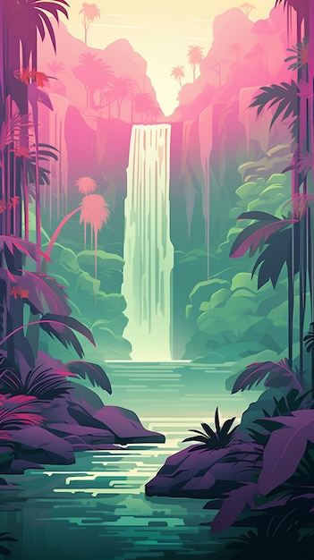 Vector jungle waterfall during summer 4