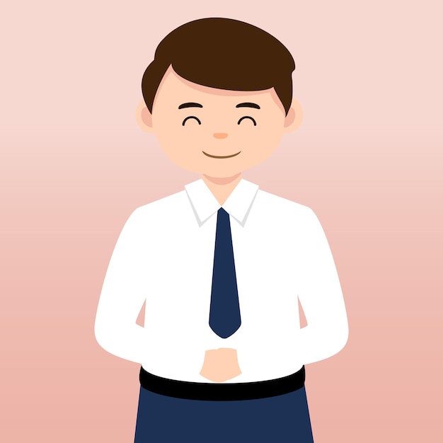 Junior High School student portrait wearing uniform with hand gesture vector illustration