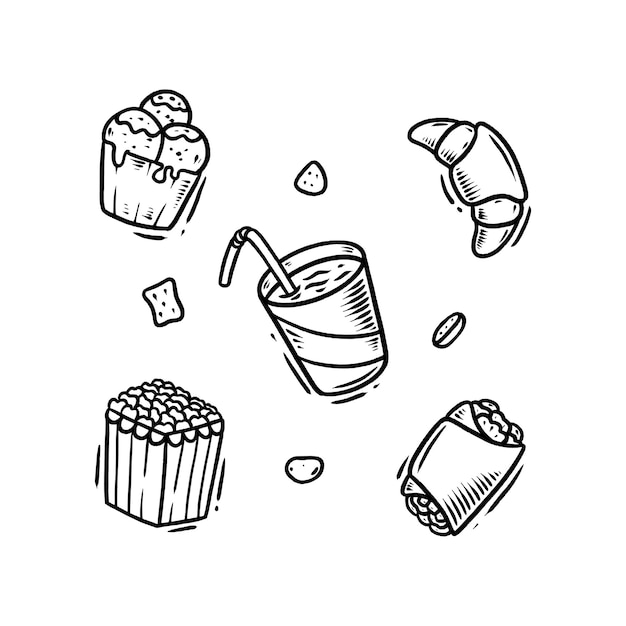 Junk food doodle set illustration hand drawn