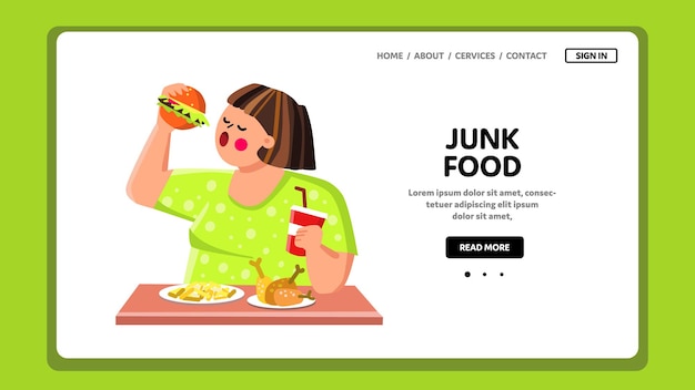 Junk food eating woman Vector