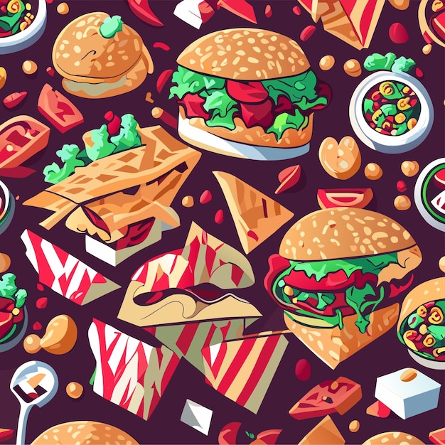 Junk food seamless pattern doodle vector illustration