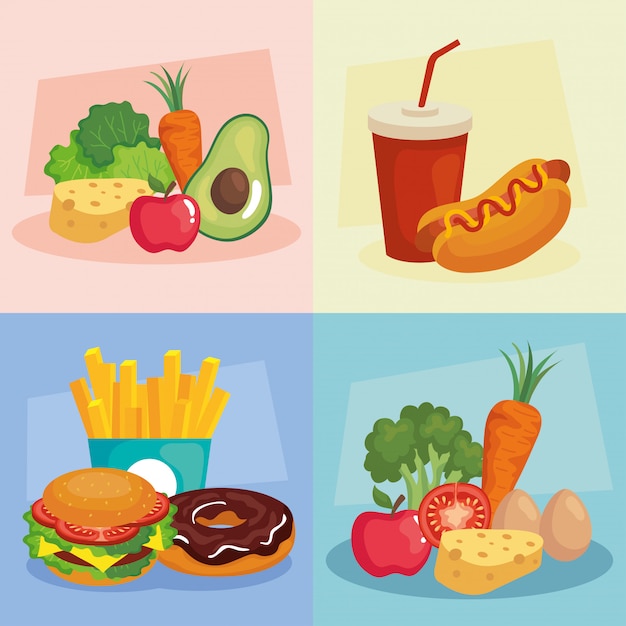 Junk and healthy food frames