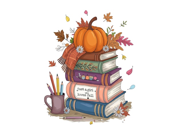 Vector just a girl who loves fall pumpkin and book autumn vibes