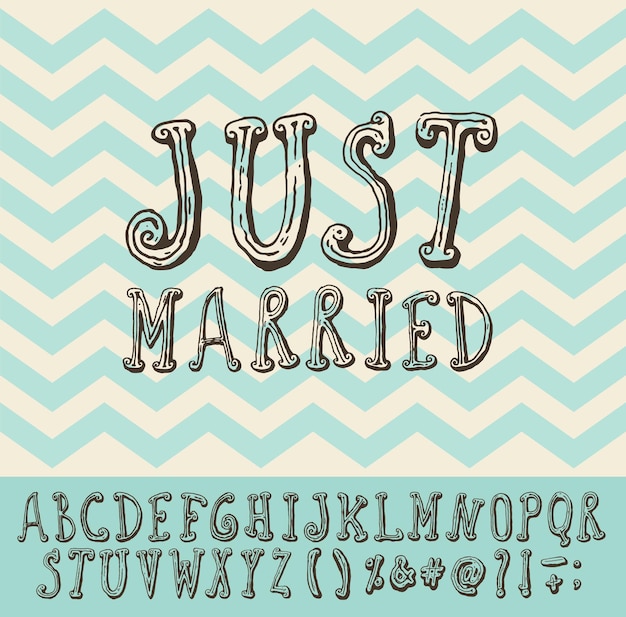 Just married announcement template, vintage trendy chevron background with alphabet