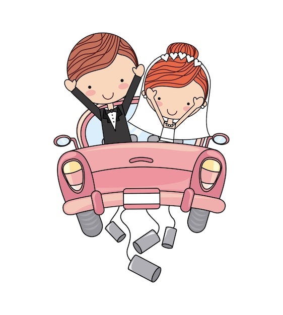 just married couple car isolated