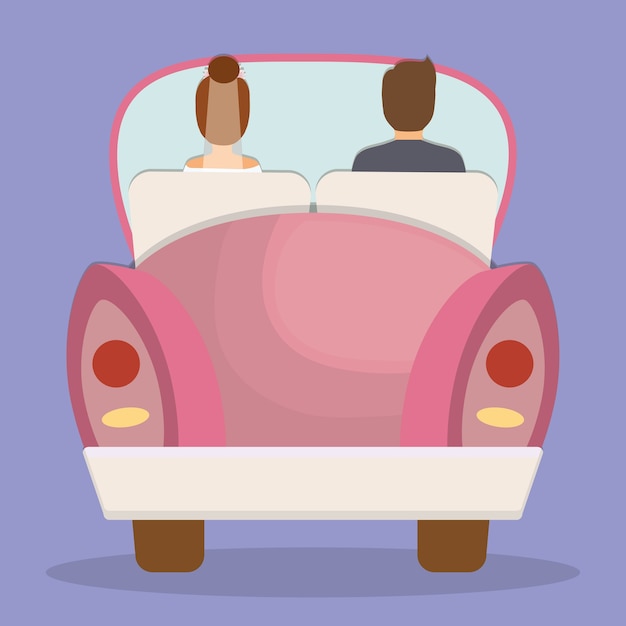 just married couple in a pink car icon