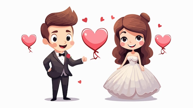 Vector just married couple with hearts avatars character