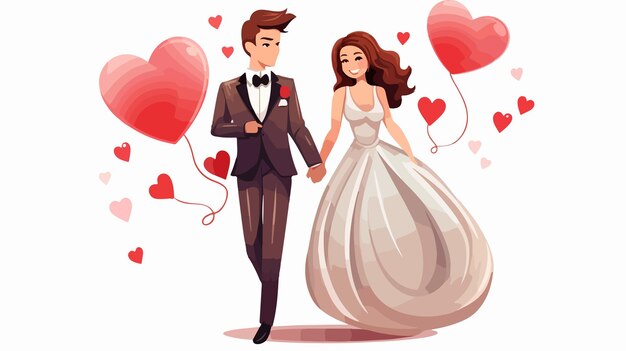 Vector just married couple with hearts avatars character