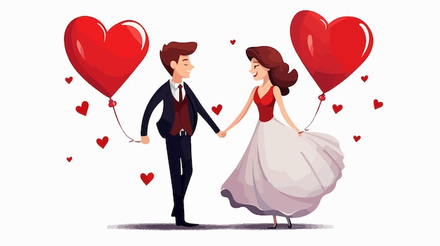 Vector just married couple with hearts avatars character