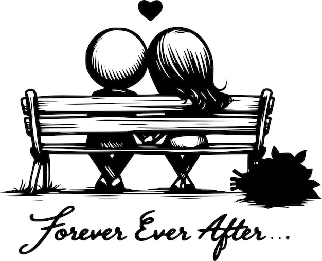 Vector just married sitting on the bench a sweet cartoon of love and togetherness