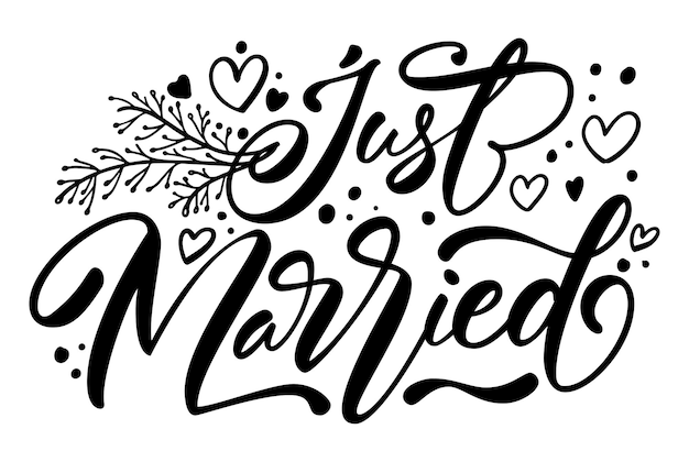 Just married typography vector illustration on white solid background