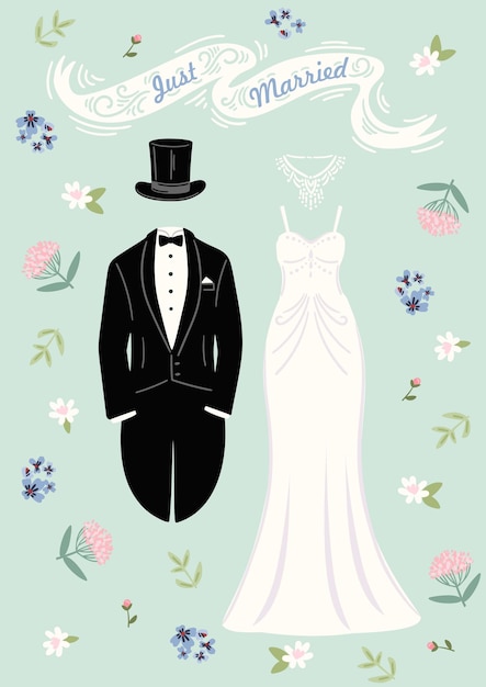 Vector just married vector illustration for wedding concept and other