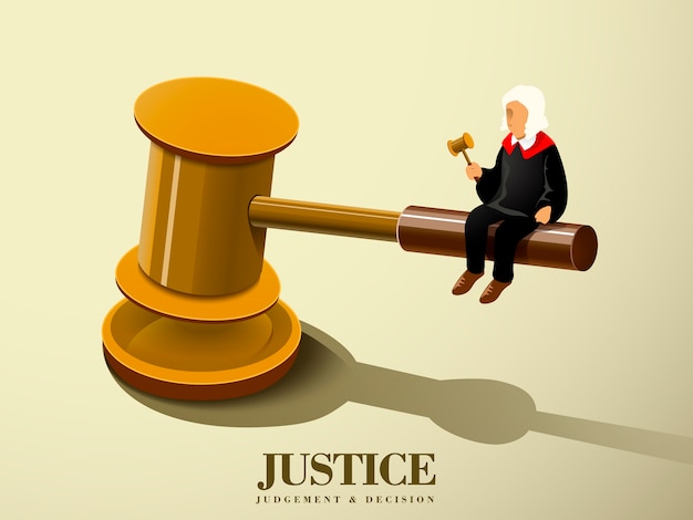 Justice concept with a judge sitting on a gavel in   isometric graphic