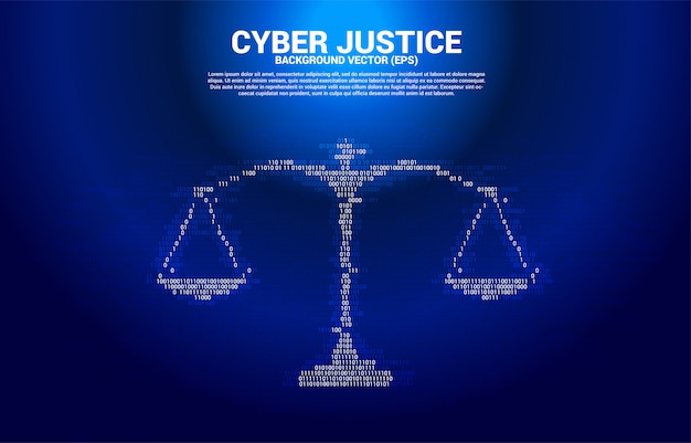 Justice scale from one and zero binary code digit matrix style. Concept of cyber social judgment