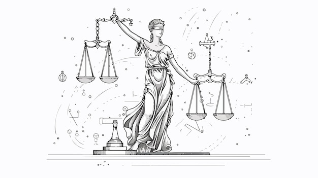 Vector justice scale line art for legal and court concepts