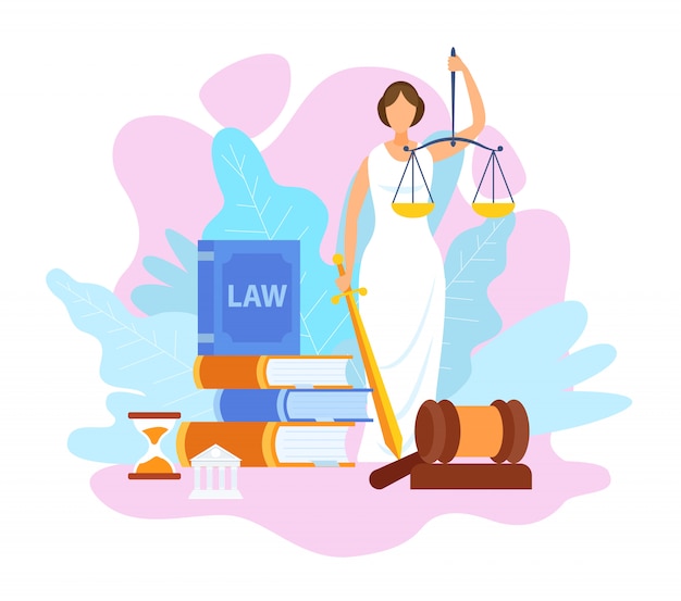 Justice Statue Holding Scales Flat Illustration