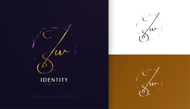 JW Initial Signature Logo Design with Elegant and Minimalist Gold Handwriting Style Initial J and W Logo Design for Wedding Fashion Jewelry Boutique and Business Brand Identity