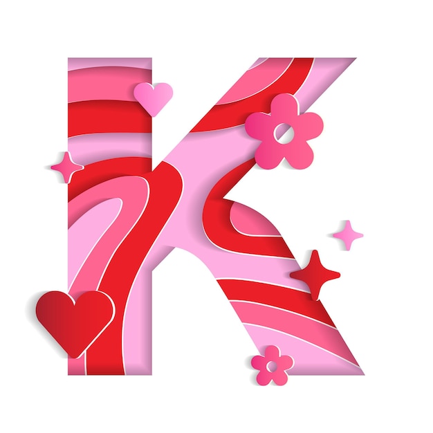 K Alphabet Valentines Day Love Character Font Letter Paper Flower Heart 3D Layer Paper Cutout Card