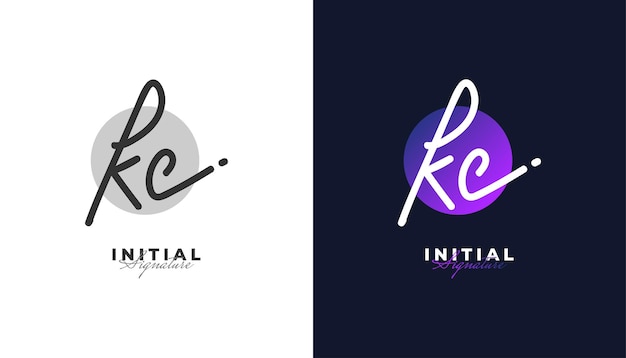 K and C Signature Initial Logo Design with Handwriting Style. KC Signature Logo or Symbol for Wedding, Fashion, Jewelry, Boutique, Botanical, Floral and Business Identity