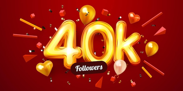 K or  followers thank you golden numbers confetti and balloons social network friends followers web ...