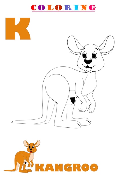 Vector k for kangaroo coloring art for kids sketch vector