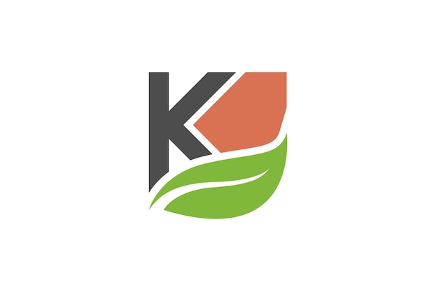 K leaf initial logo eco green farming nature organic icon design initial symbol