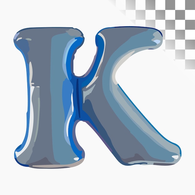 K Letter Design Stylish Font Blue 3D rendered plastic smooth balloon Alphabet