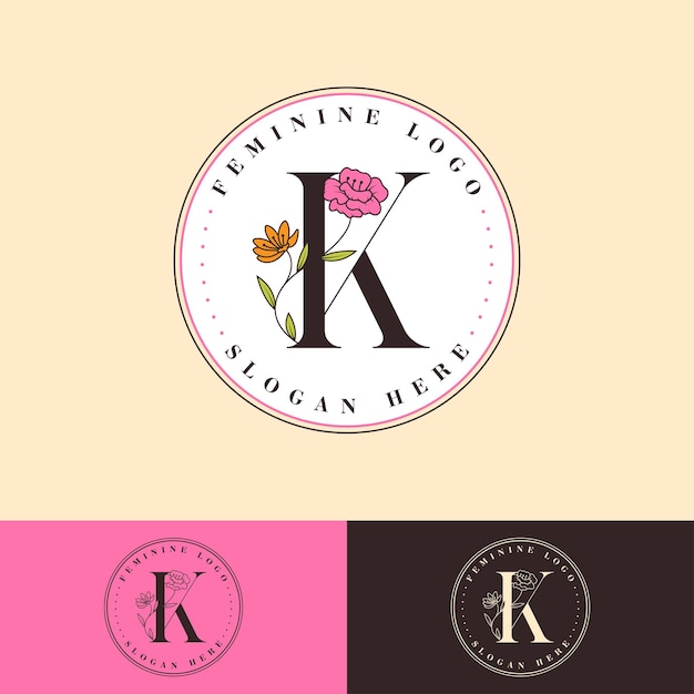 K Letter Floral Feminine Logo