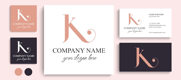 K letter monogram Elegant luxury K logo Calligraphic style Vector design Luxurious linear creative monogram